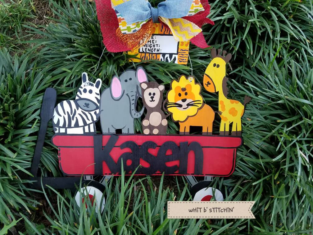 baby hospital door hanger, hospital birth announcement, gender neutral hospital door hanger, unisex hospital door hanger, safari animal