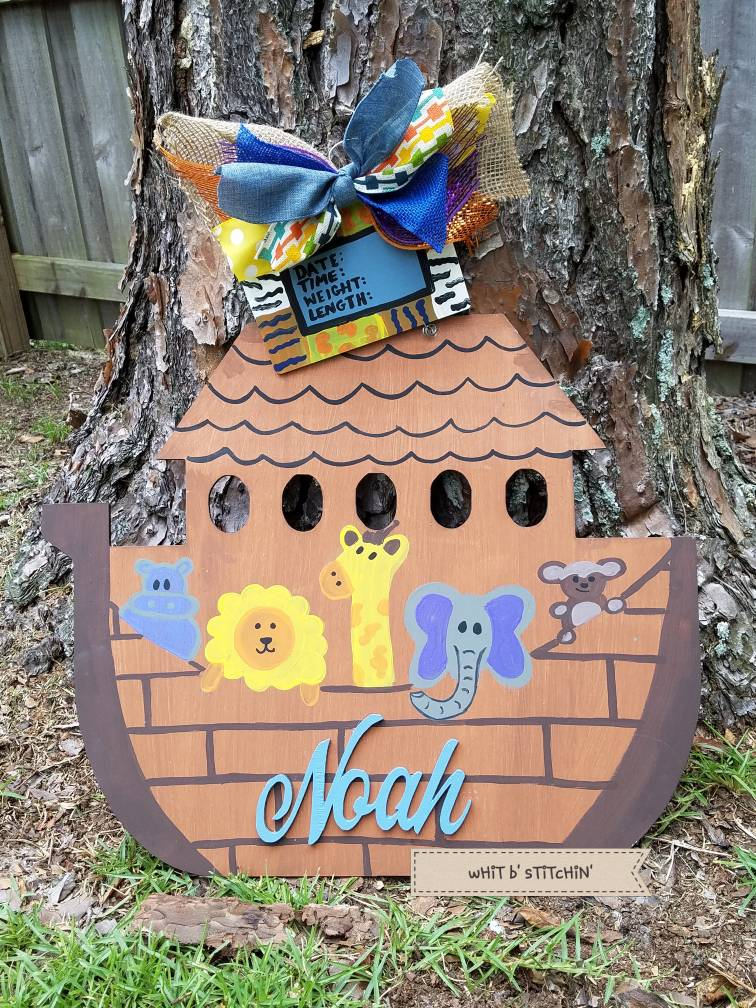 Baby hospital door hanger, baby door hanger, hospital birth announcement, Noah's Ark decor/hospital door hanger, gender neutral door hanger