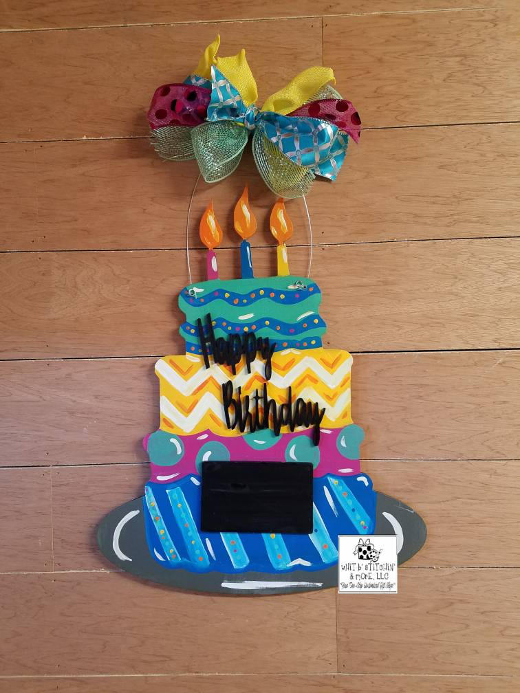 Cake door hanger, birthday door hanger, cake with chalkboard door hanger, birthday cake door hanger