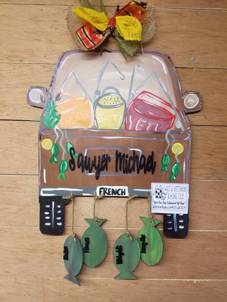 Baby fishing door hanger, hospital door hanger, boy door hanger, fishing door hanger, rustic door hanger, fish themed door hanger