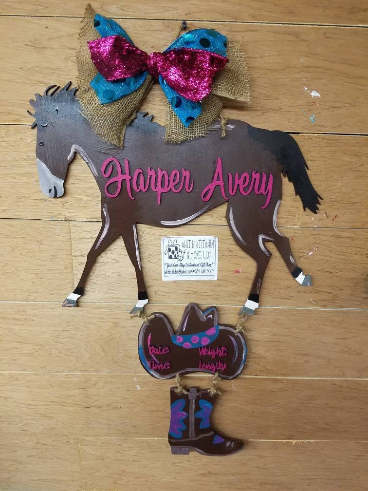 Horse baby door hanger, farm baby door hanger, cowboy baby door hanger, hospital door hanger, horse nursery decor