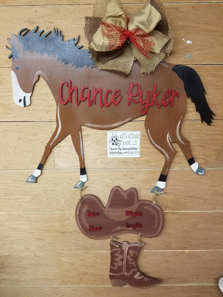Horse baby door hanger, farm baby door hanger, cowboy baby door hanger, hospital door hanger, horse nursery decor