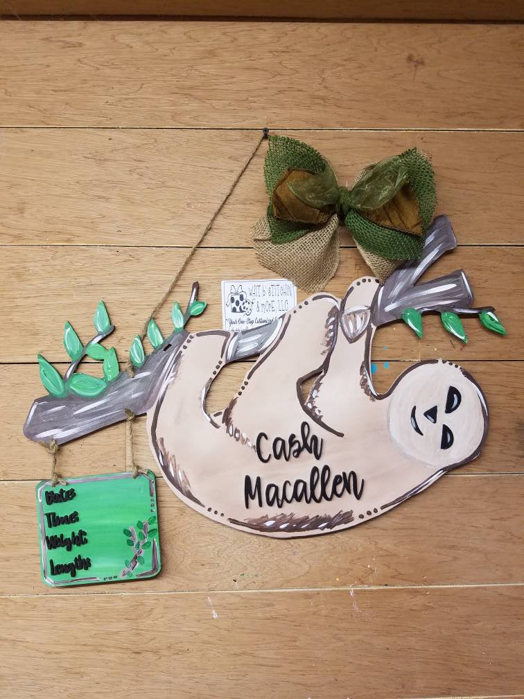 Sloth door hanger, sloth baby door hanger, sloth hospital door hanger, baby door hanger, sloth