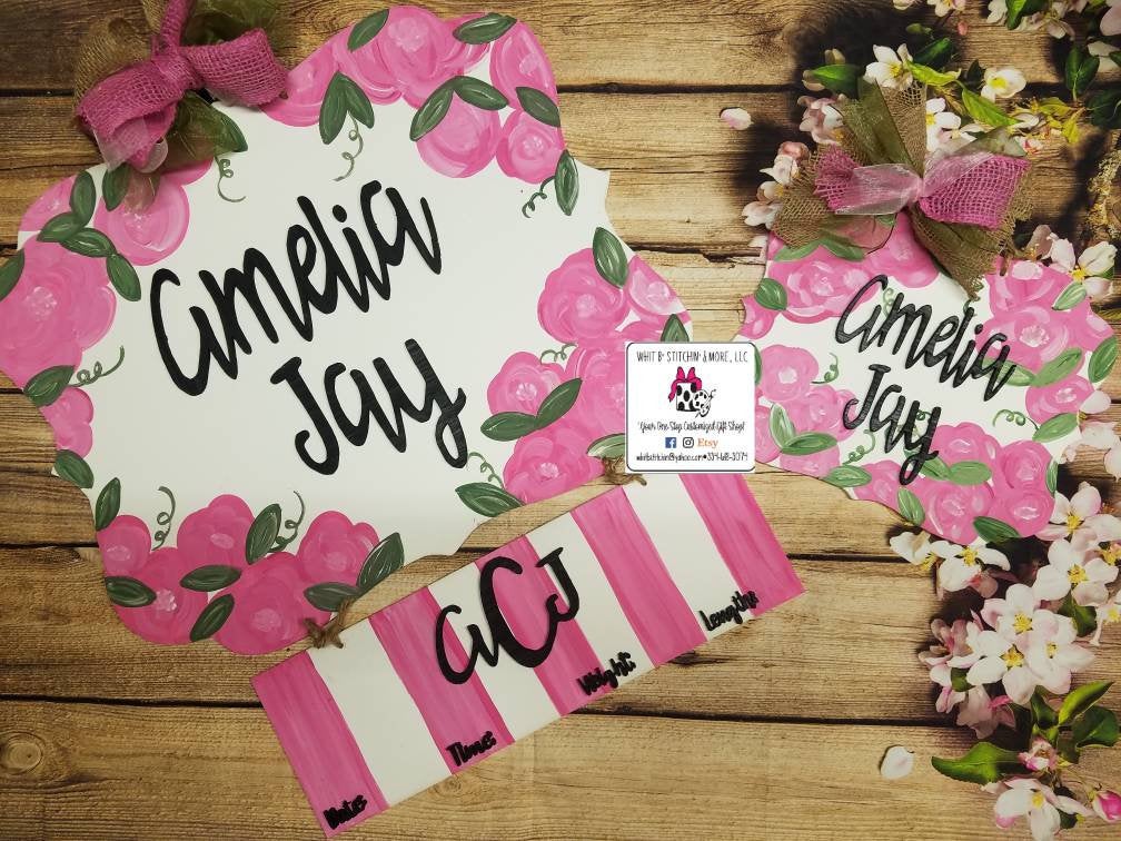 Baby door hanger combo, baby door hanger, baby crib/bassinet birth announcement, hospital door hanger, baby door hanger, custom baby door