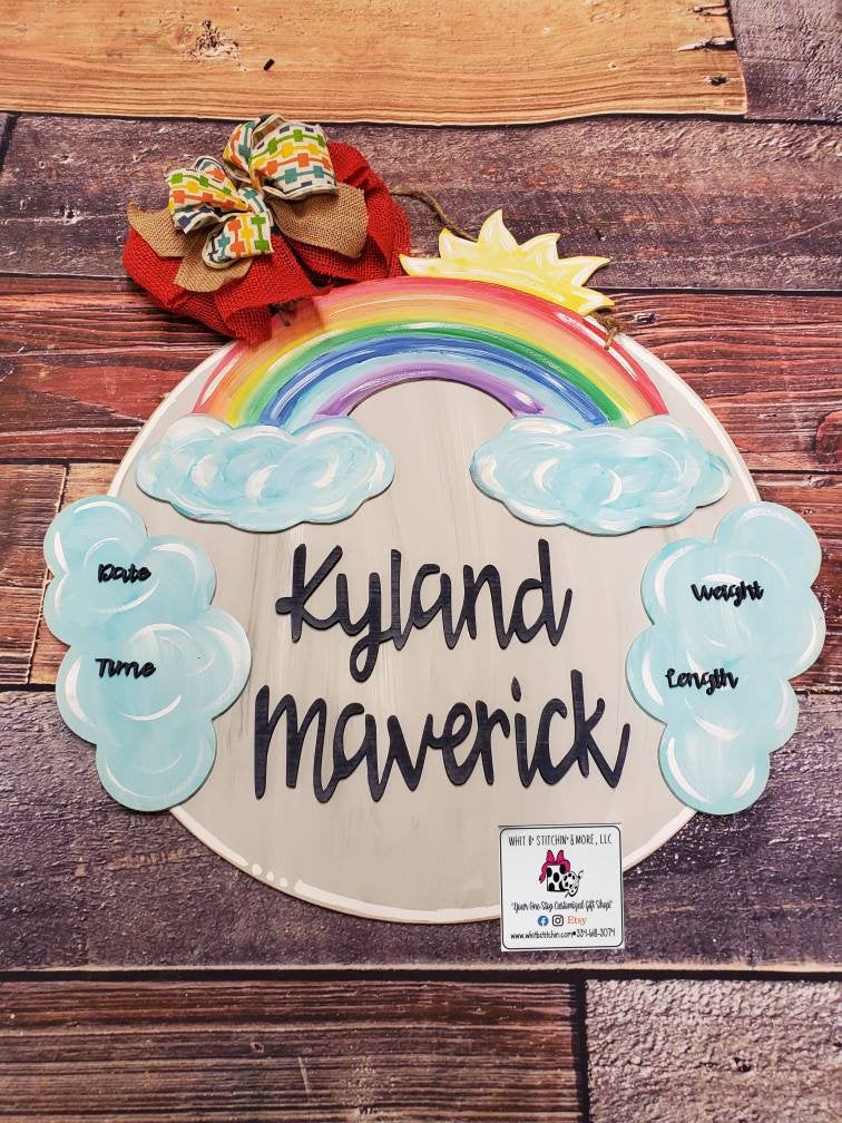 Rainbow door hanger, baby door hanger, unisex baby door hanger, unique door hanger, hospital birth announcement, nursery door hanger