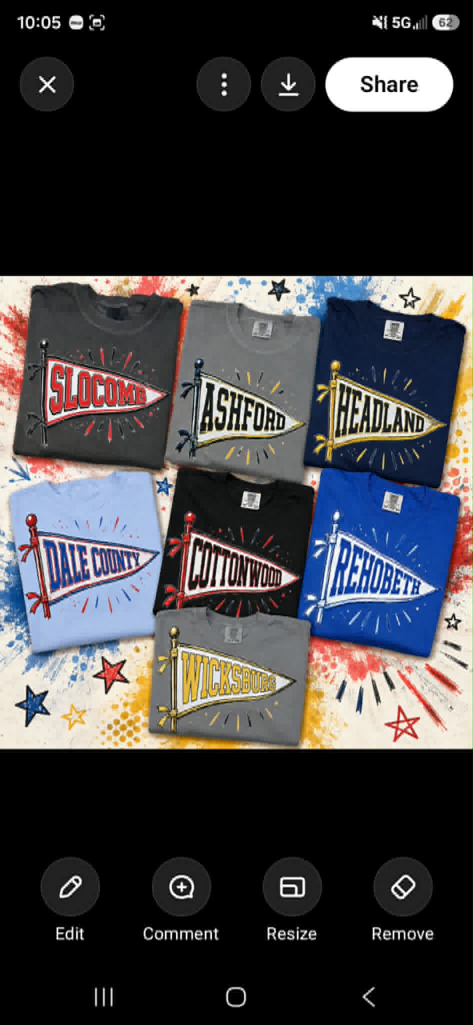 School pennant shirts for Slocomb, Ashford, Headland, Dale County, Cottonwood, Rehobeth, and Wicksburg