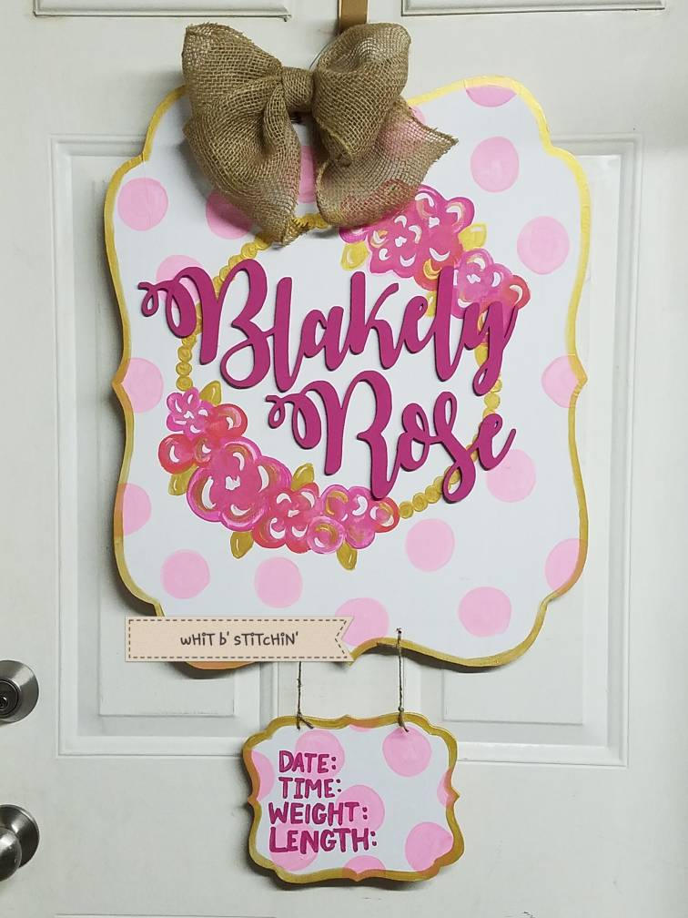 Baby girl hospital door hanger, girl hospital birth announcement board, baby door hanger, baby hospital door hanger, baby girl door hanger