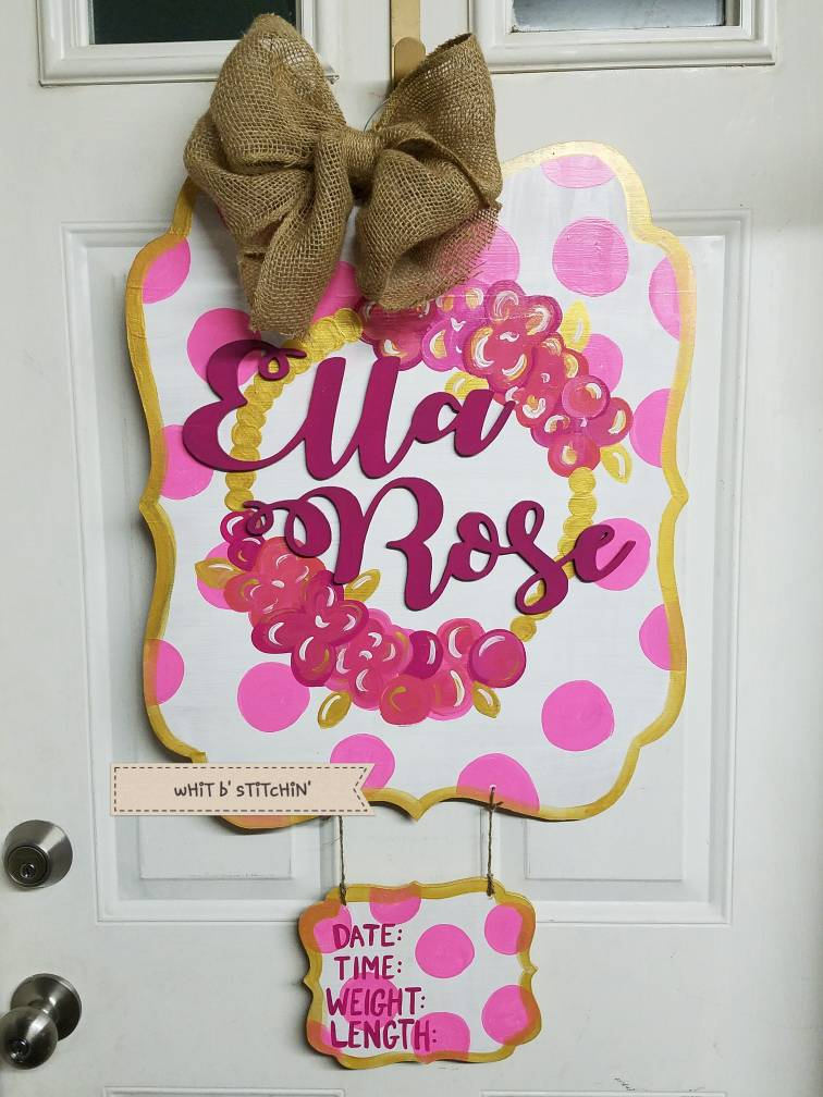 Baby girl hospital door hanger, girl hospital birth announcement board, baby door hanger, baby hospital door hanger, baby girl door hanger