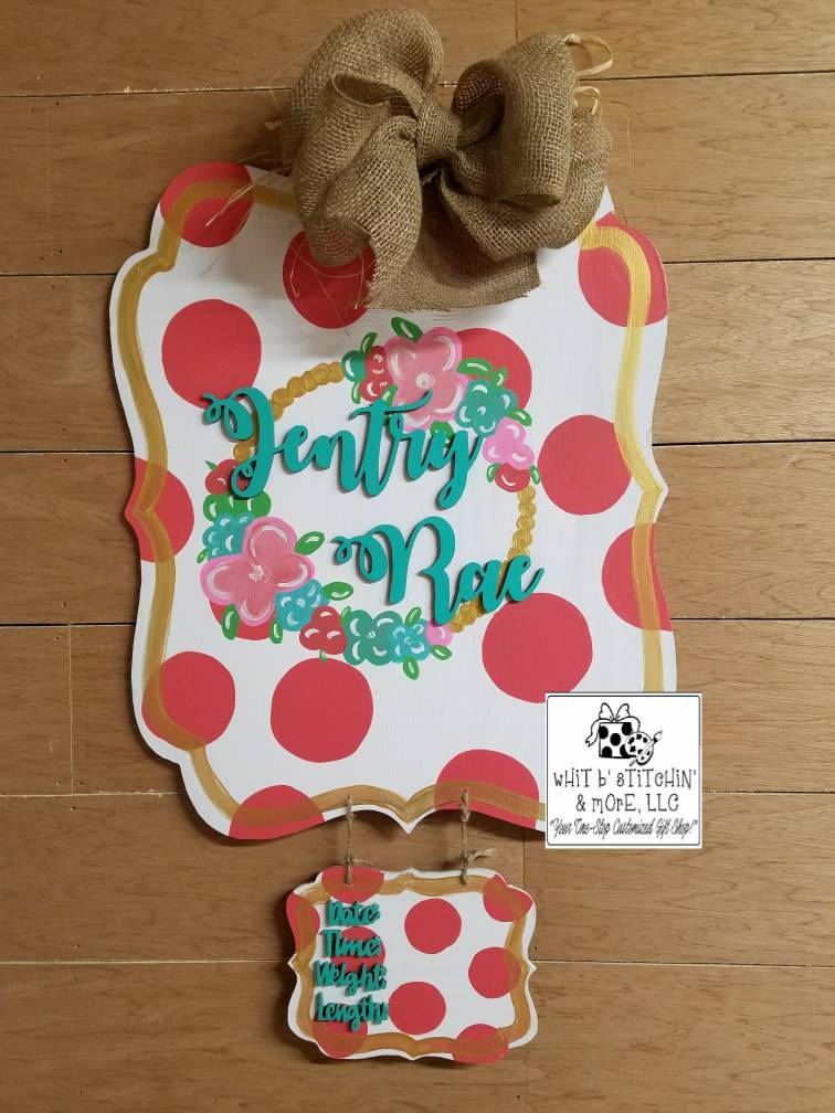 Baby girl hospital door hanger, girl hospital birth announcement board, baby door hanger, baby hospital door hanger, baby girl door hanger