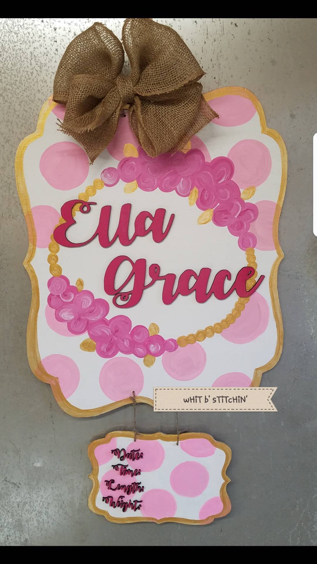 Baby girl hospital door hanger, girl hospital birth announcement board, baby door hanger, baby hospital door hanger, baby girl door hanger