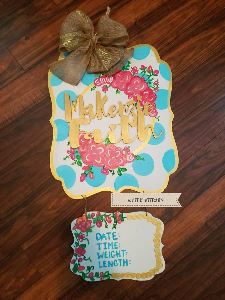 Baby girl hospital door hanger, girl hospital birth announcement board, baby door hanger, baby hospital door hanger, baby girl door hanger