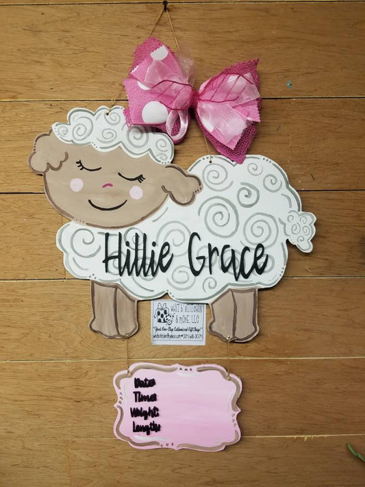 Sheep baby door hanger, lamb hospital door hanger, girl hospital door hanger, boy hospital door hanger