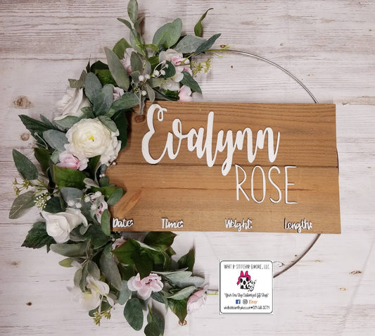 Floral baby door hanger, fancy baby door hanger, hospital door hanger, floral nursery decor, floral with ring nursery hospital decor