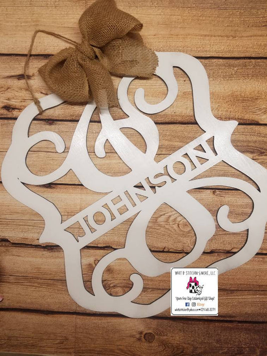 Last name door hanger, monogram door hanger, custom wedding gift, monogram, custom door hanger