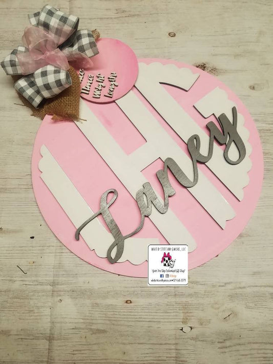 Monogram baby door hanger, scallop initial baby door hanger, girl baby door hanger,  hospital birth announcement,  custom baby door hanger