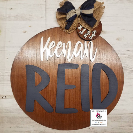 Stained baby door hanger, circle baby door hanger, nursery decor, hospital birth announcement, custom baby door hanger,  hospital door hang
